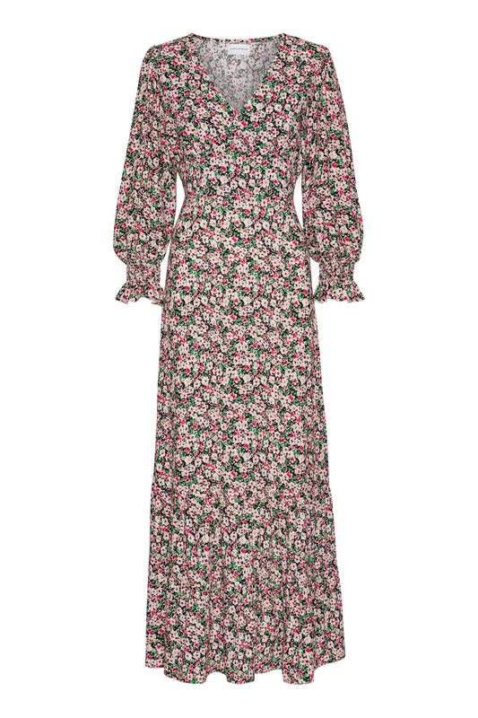Koko Dress Long Closed Back Black Flower
