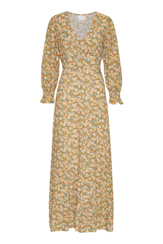 Koko Dress Long Closed Back Dusty Green Flower