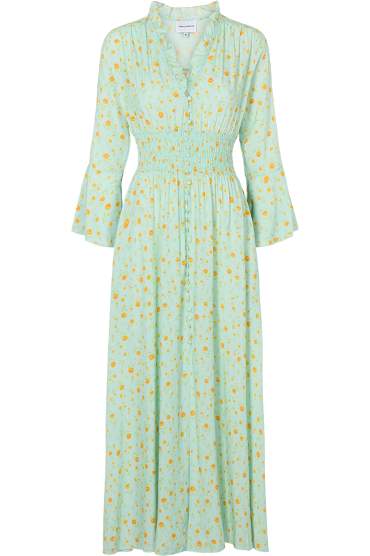 Sally Long Dress Mint Yellow Flower