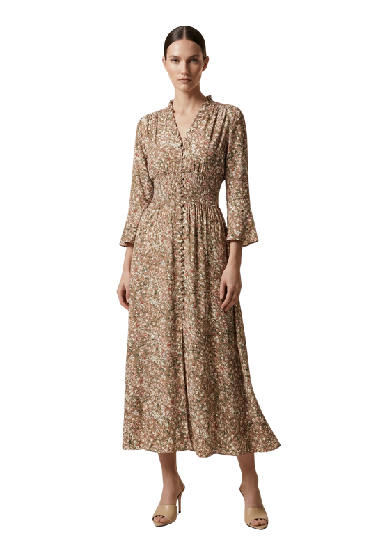 Sally Long Dress Brown Flower