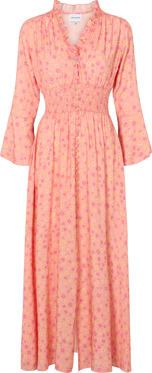 Sally Long Dress Peach W/ Multiflower