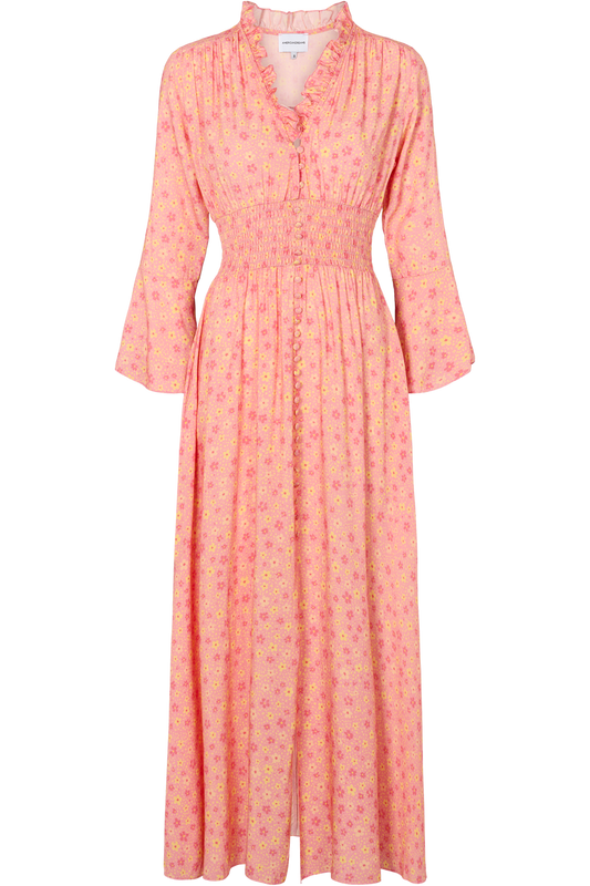 Sally Long Dress Peach W/ Multiflower