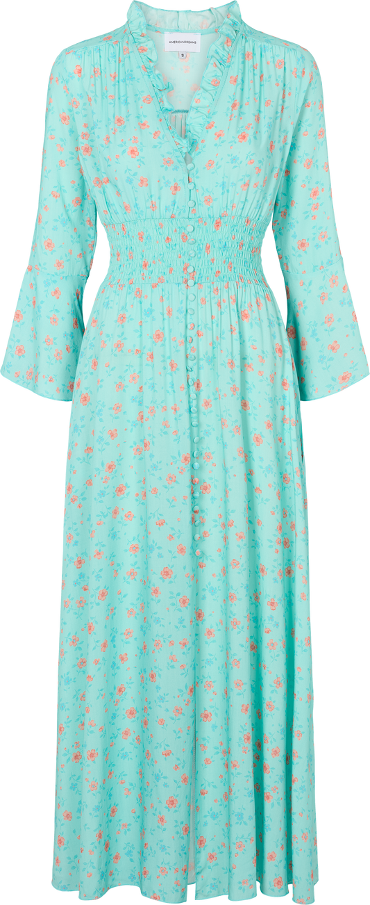 Sally Long Dress Turquoise Pink Flower