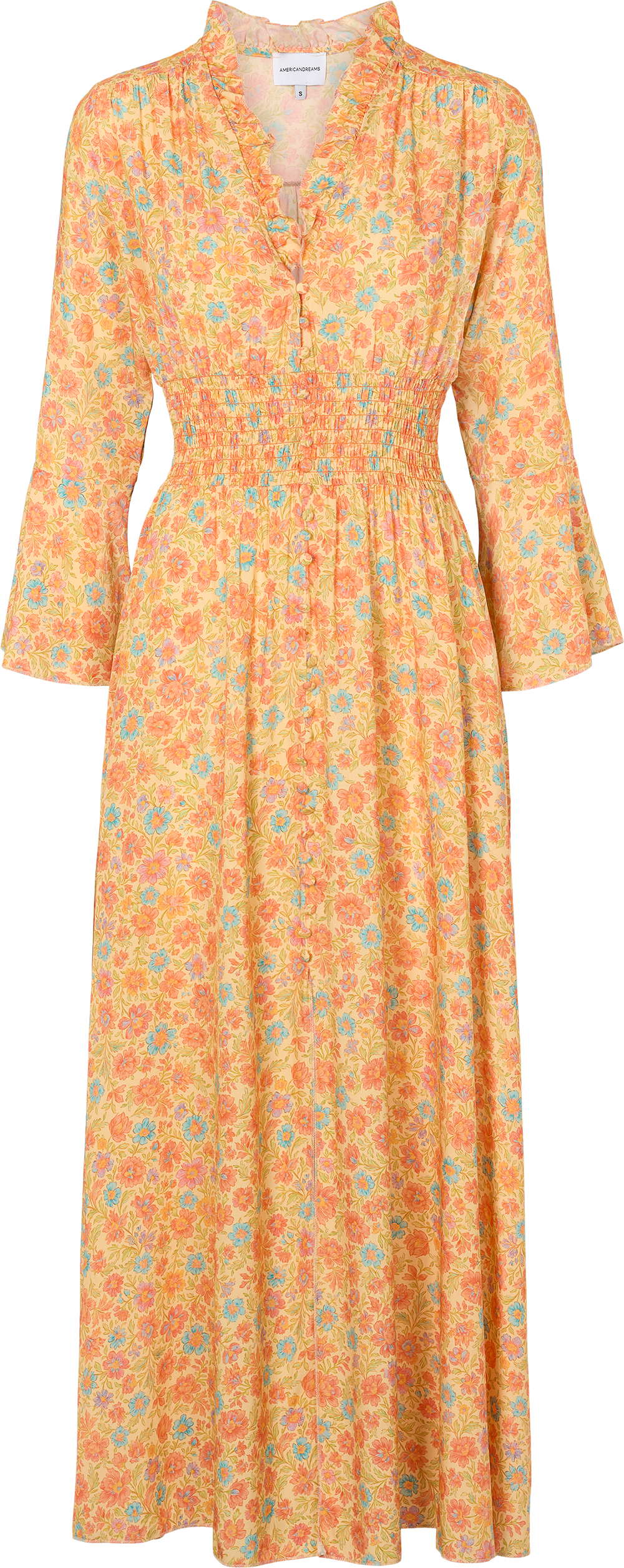 Sally Long Dress Yellow Small Multiflower