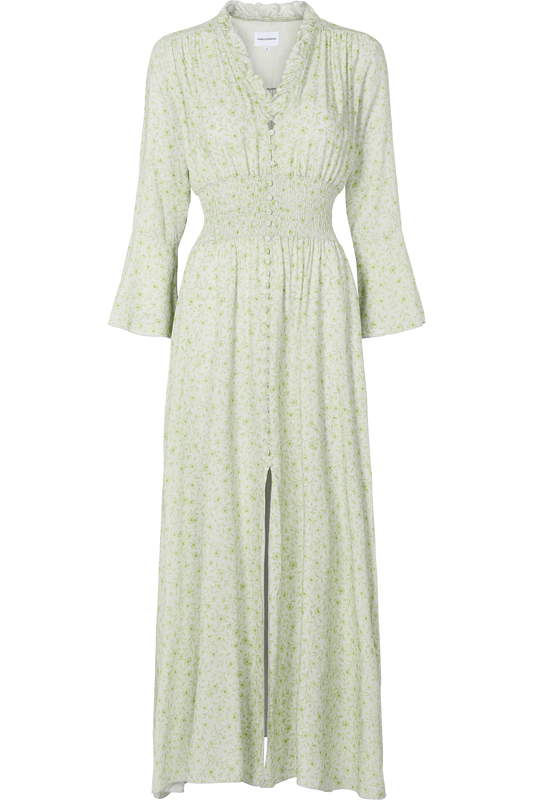 Sally Long Dress White W/ Green Flower