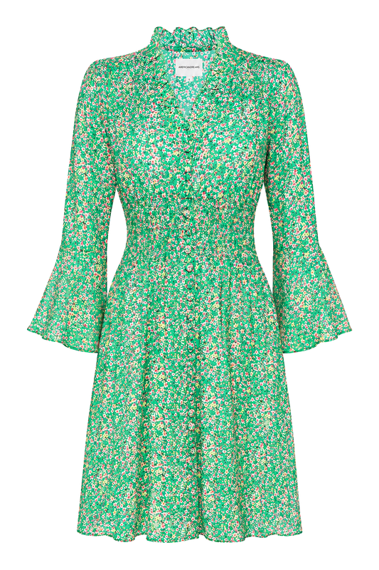 Sally Short Dress Green Flower