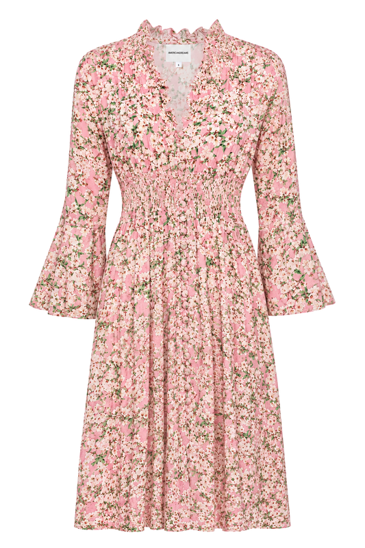 Sally Short Dress Light Pink White Flowers