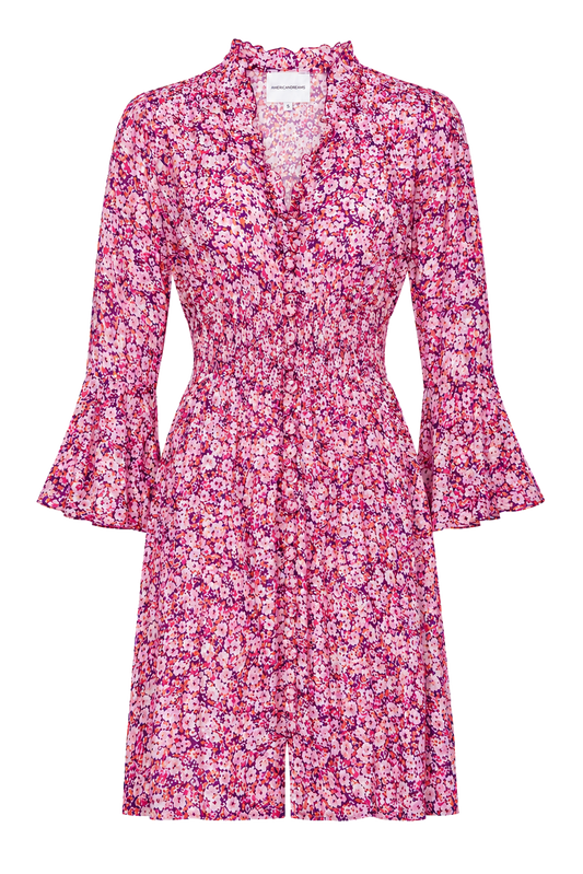 Sally Short Dress Lilac Bordeaux Big Flower