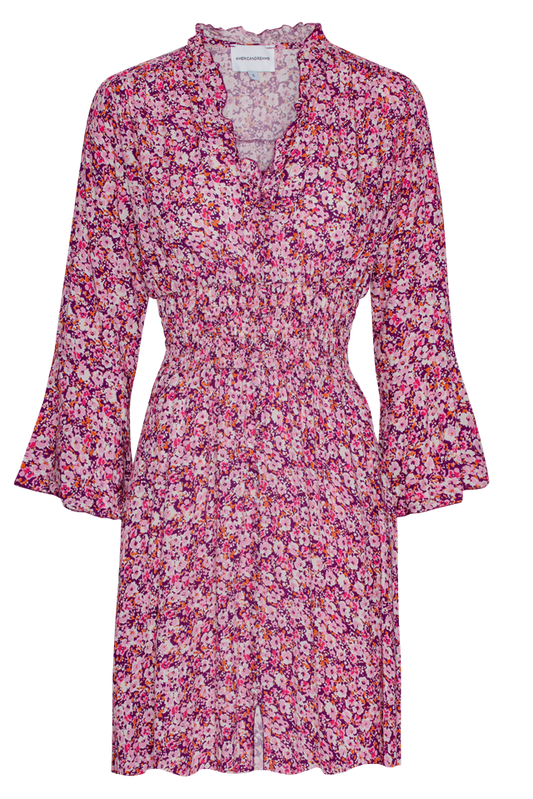 Sally Short Dress Lilac Bordeaux Big Flower