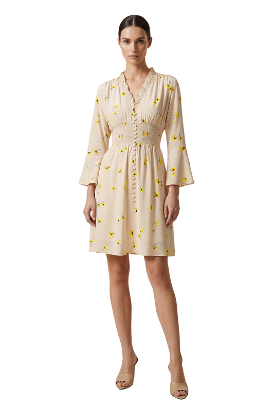 Sally Short Dress Beige Flower