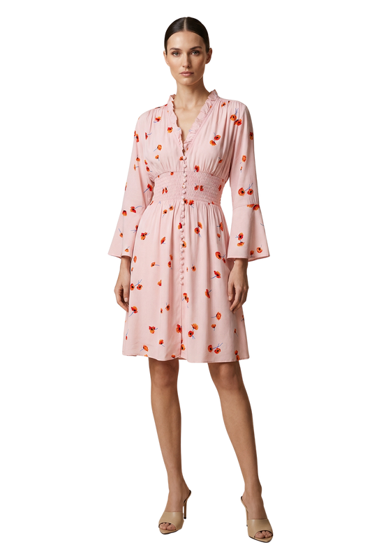 Sally Short Dress Light Pink Red Flower