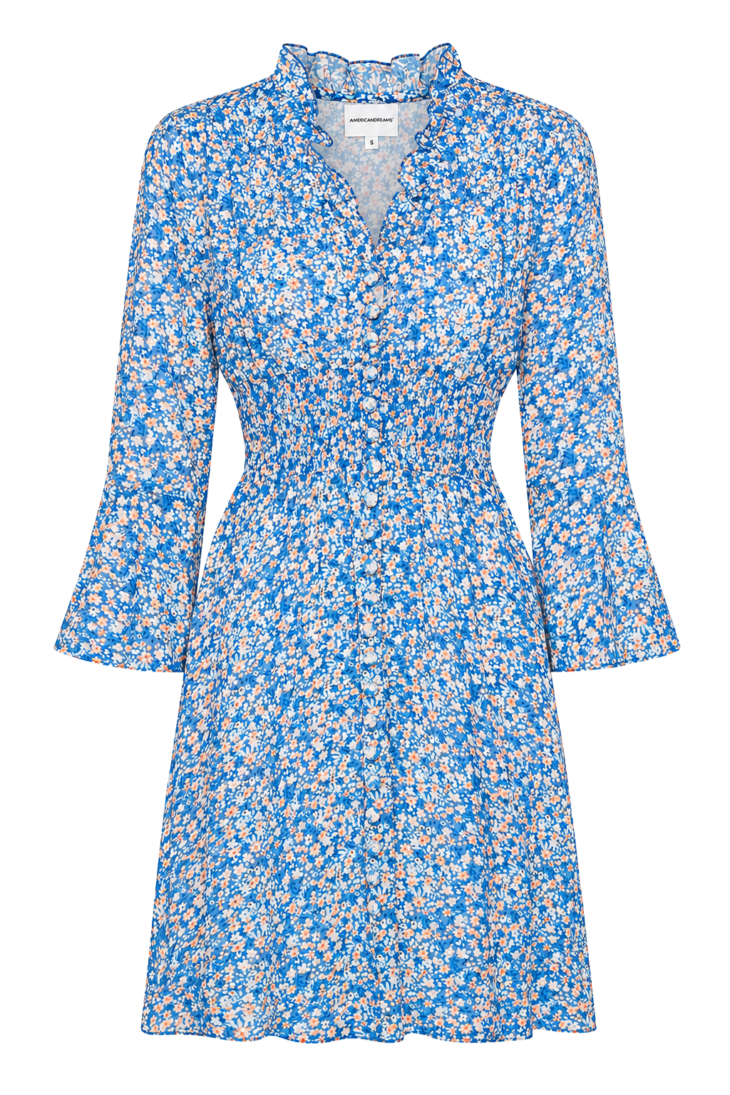 Sally Short Dress Teal Blue Flower