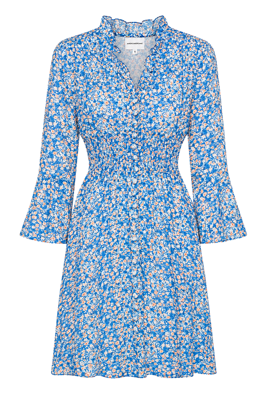 Sally Short Dress Teal Blue Flower