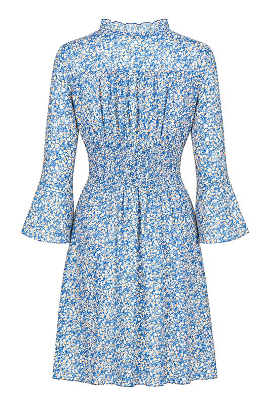 Sally Short Dress Teal Blue Flower