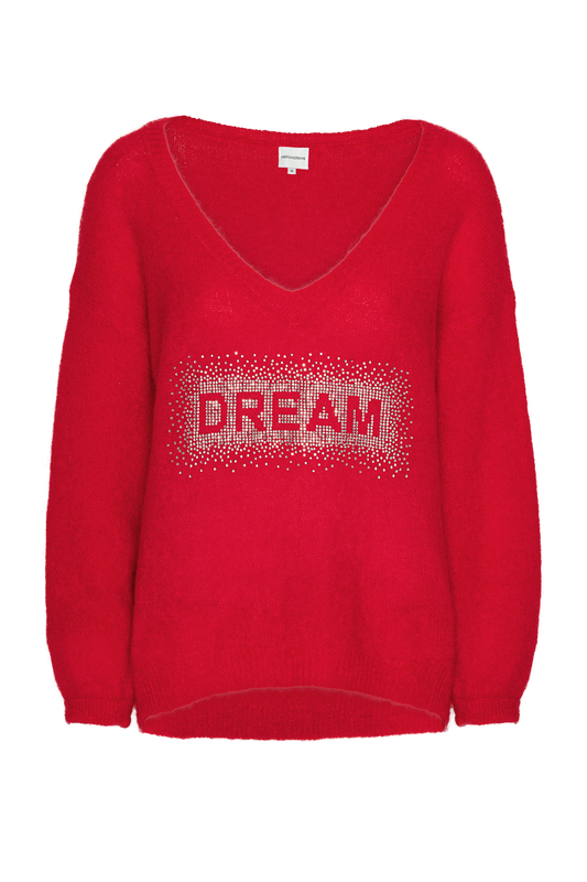 Silja V Neck Crystal Pullover Lipstick Red