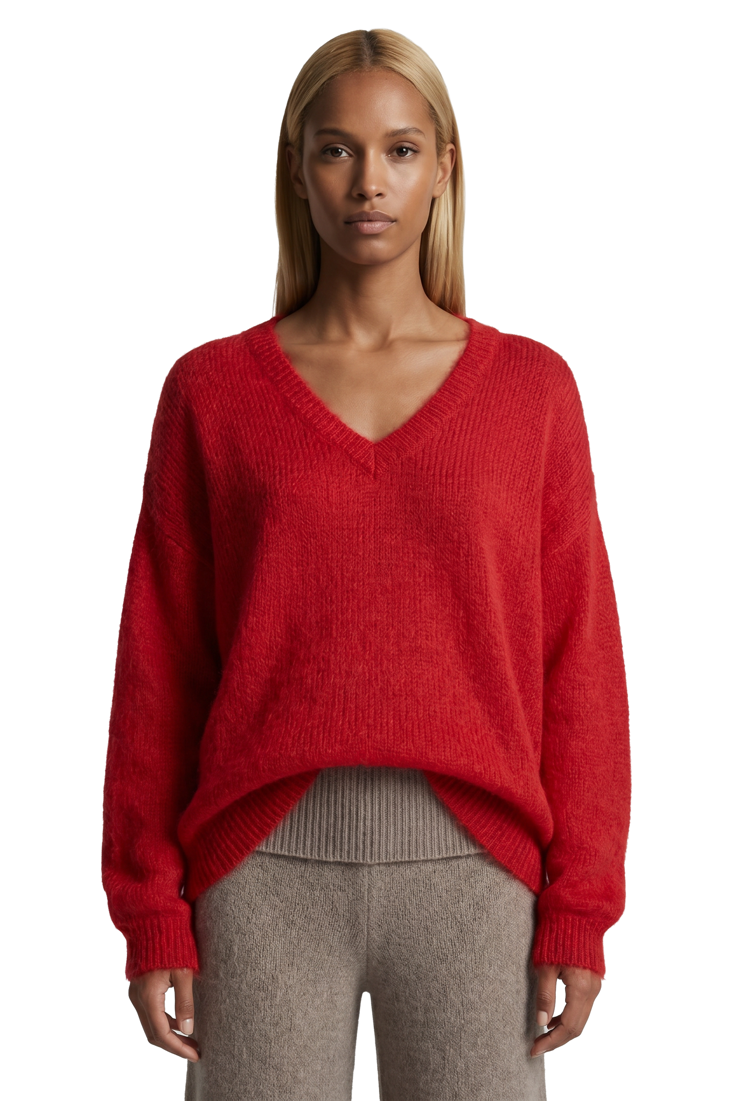Silja V Neck Knit Lipstick Red