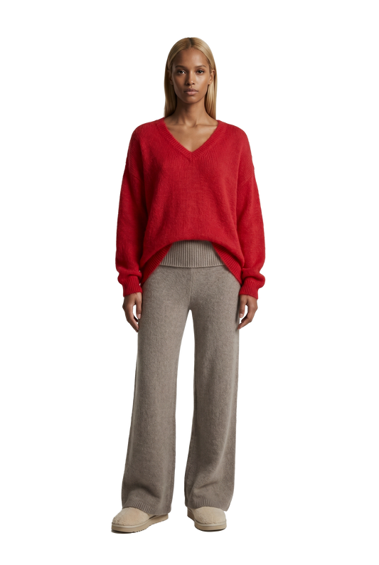 Silja V Neck Knit Lipstick Red
