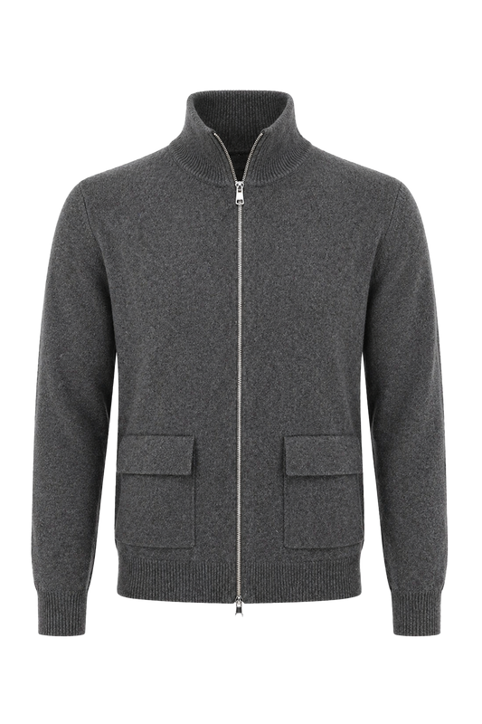 Son High Neck Cashmere Cardigan Dark Grey