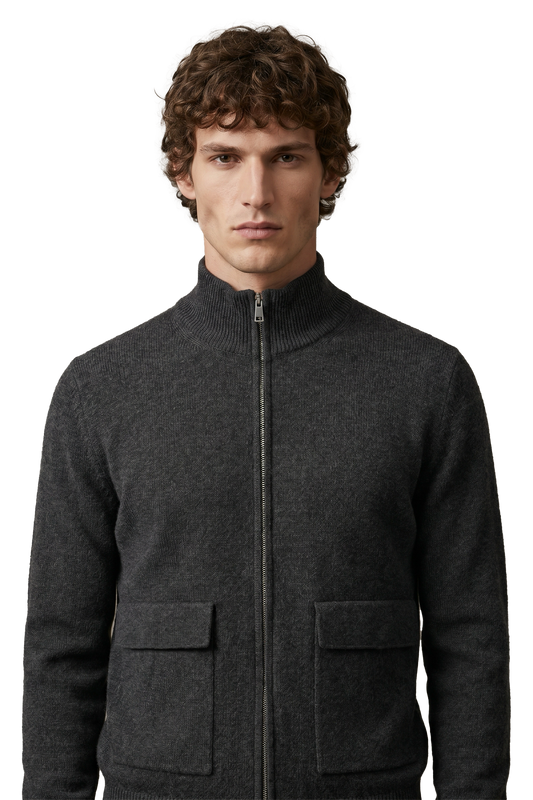 Son High Neck Cashmere Cardigan Dark Grey