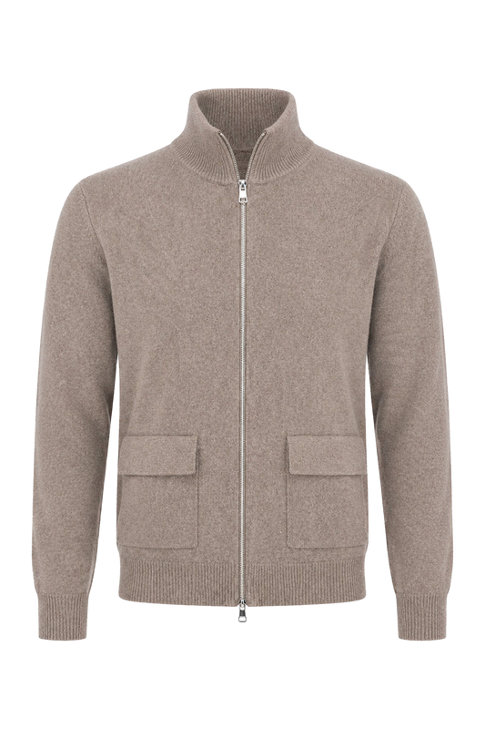Son High Neck Cashmere Cardigan Taupe