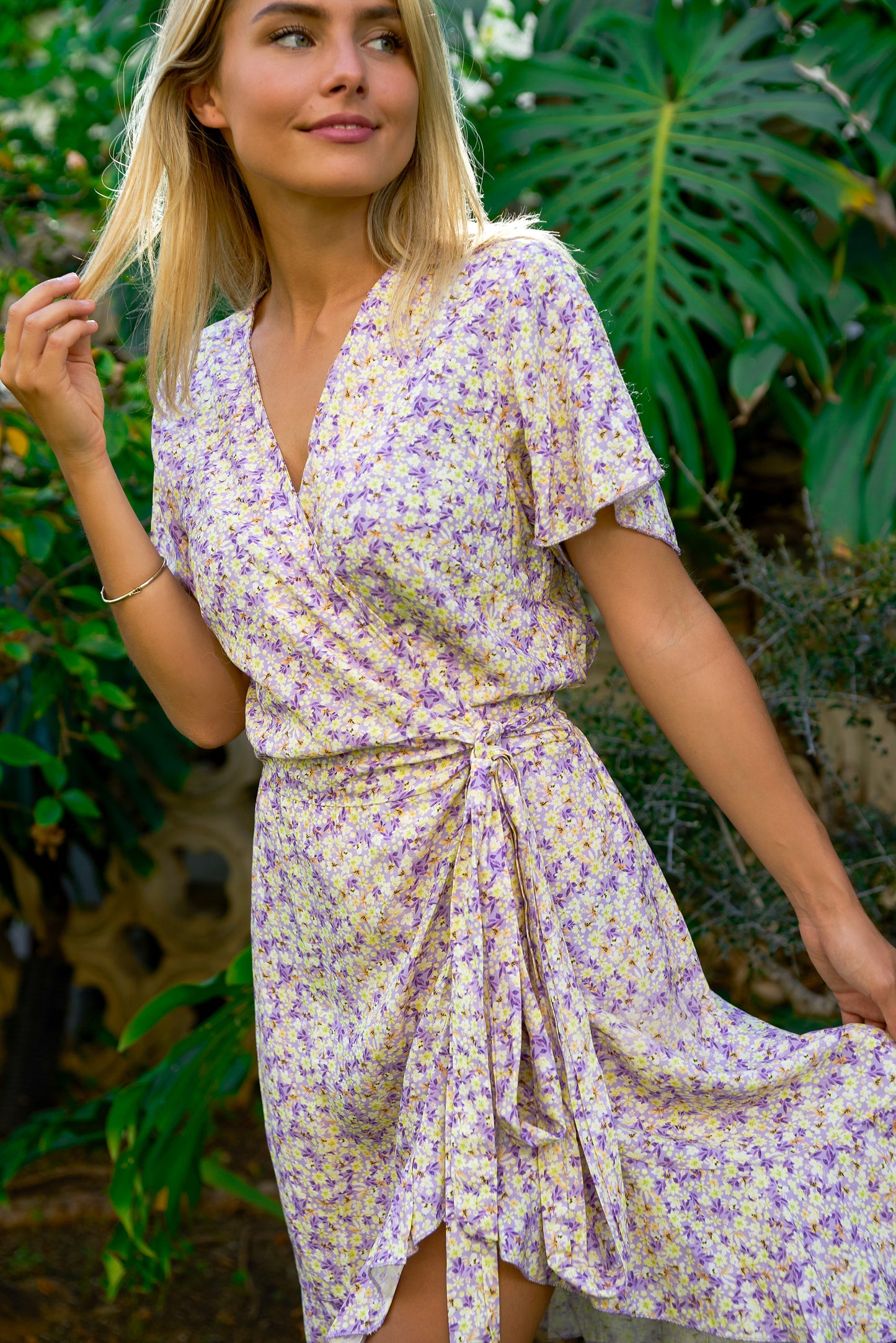 Milly Wrap Dress Short Lilac/Yellow Flower