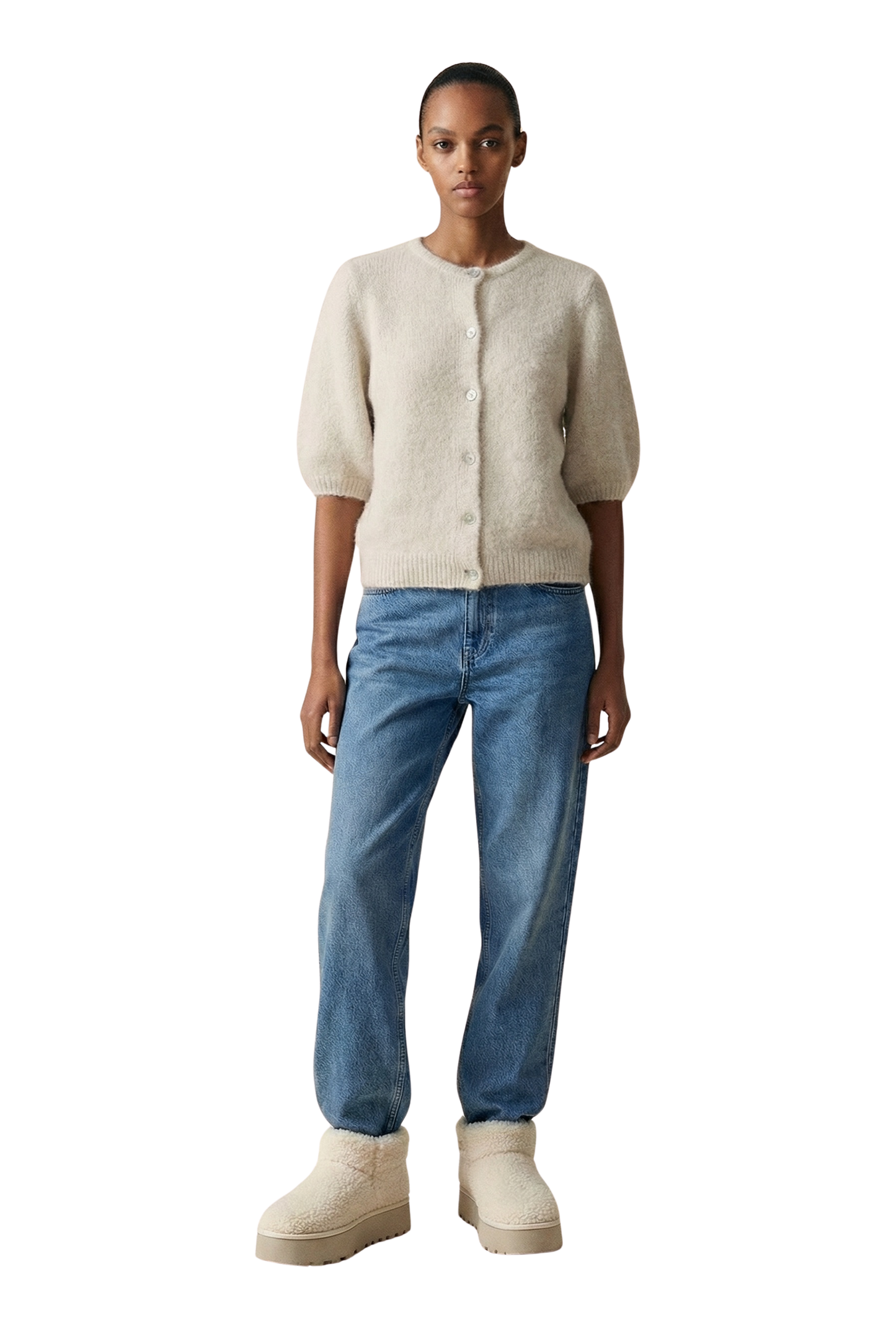 Susan Short Sleeve Cardigan Beige