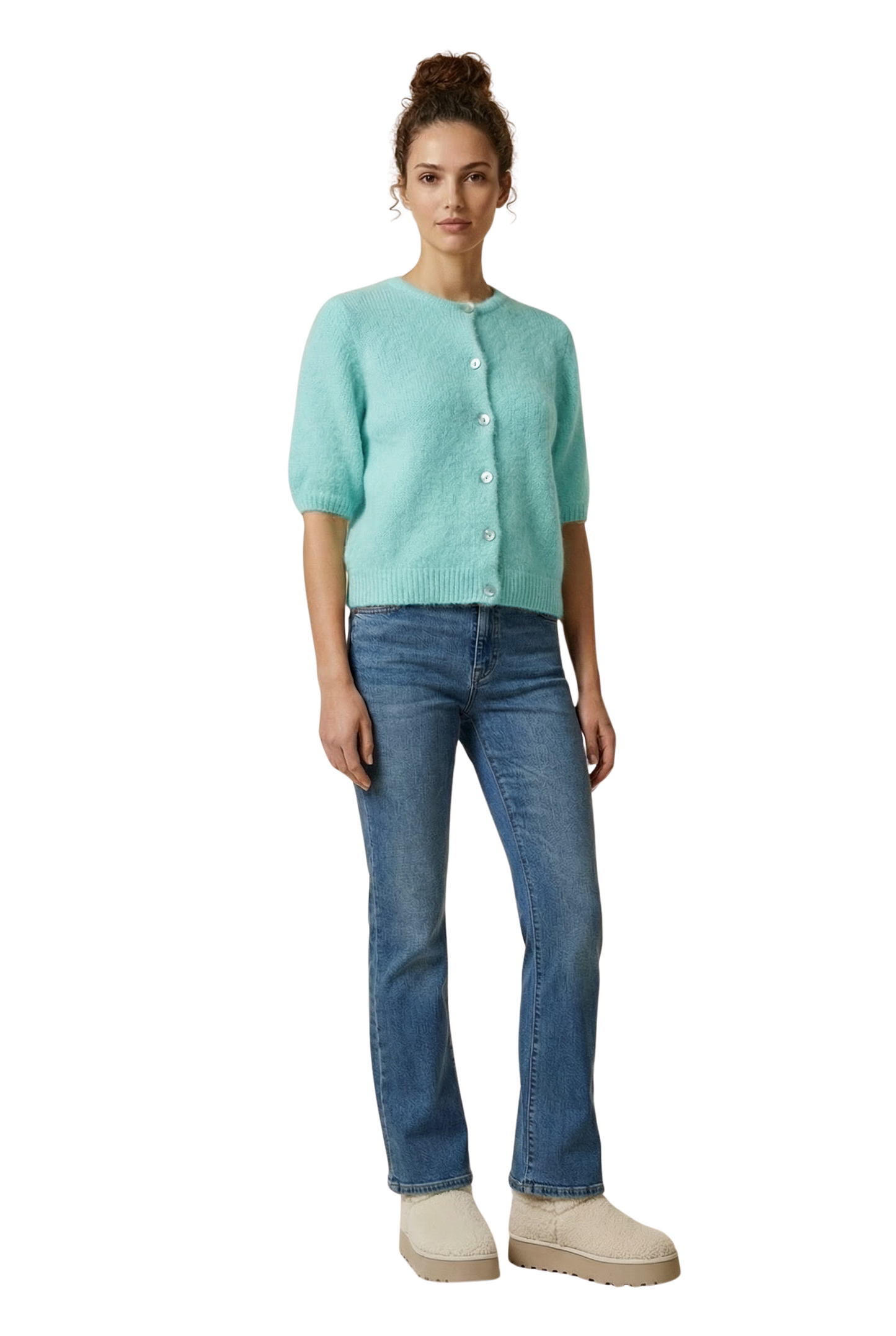 Susan Short Sleeve Cardigan Seafoam Green