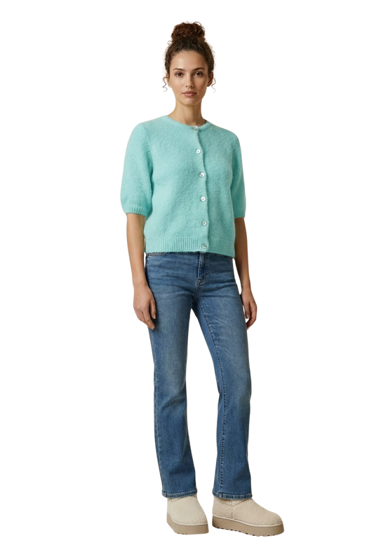 Susan Short Sleeve Cardigan Seafoam Green