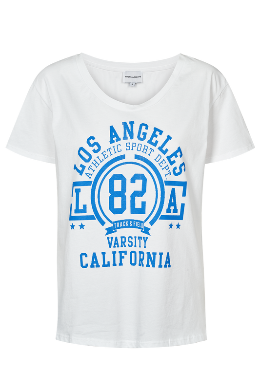 T-shirt White LA California Cotton Tee W/Sky Blue Letters