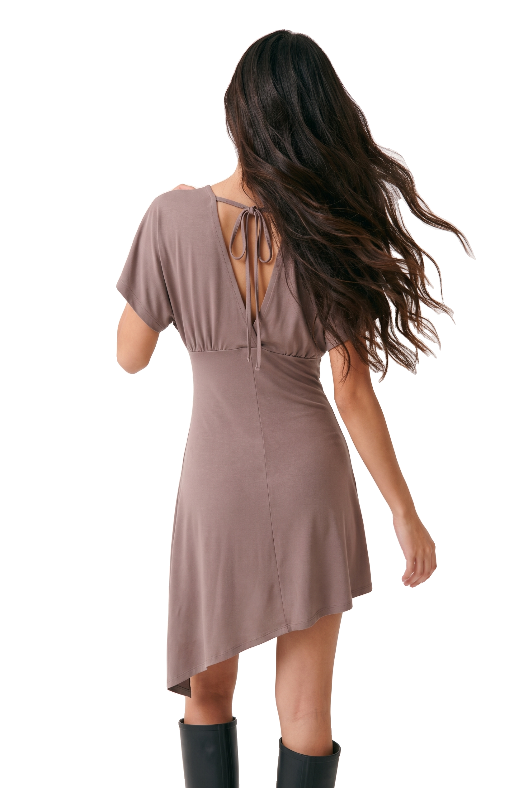Alba V-Neck Asymmetrical Dress Taupe image