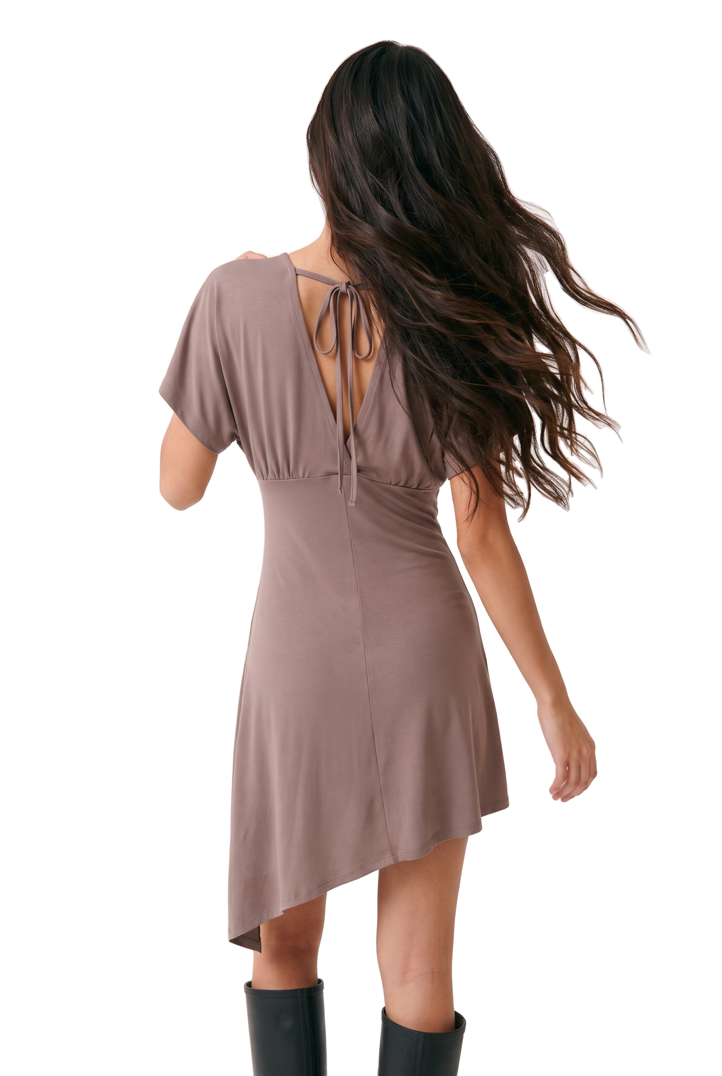 Alba V-Neck Asymmetrical Dress Taupe image