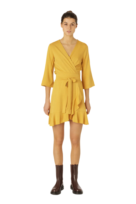 Milly Wrap Dress Short Solid Mustard