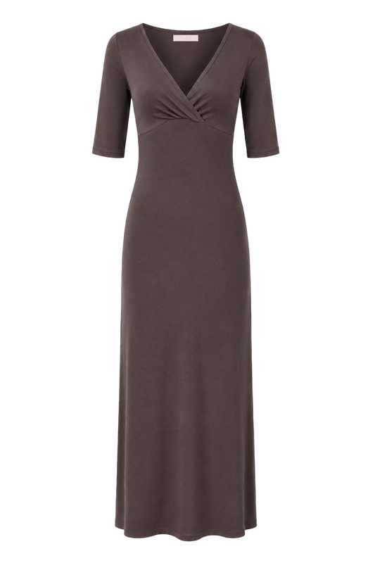 Talia Half Sleeve V-Neck Long Dress Dark Taupe