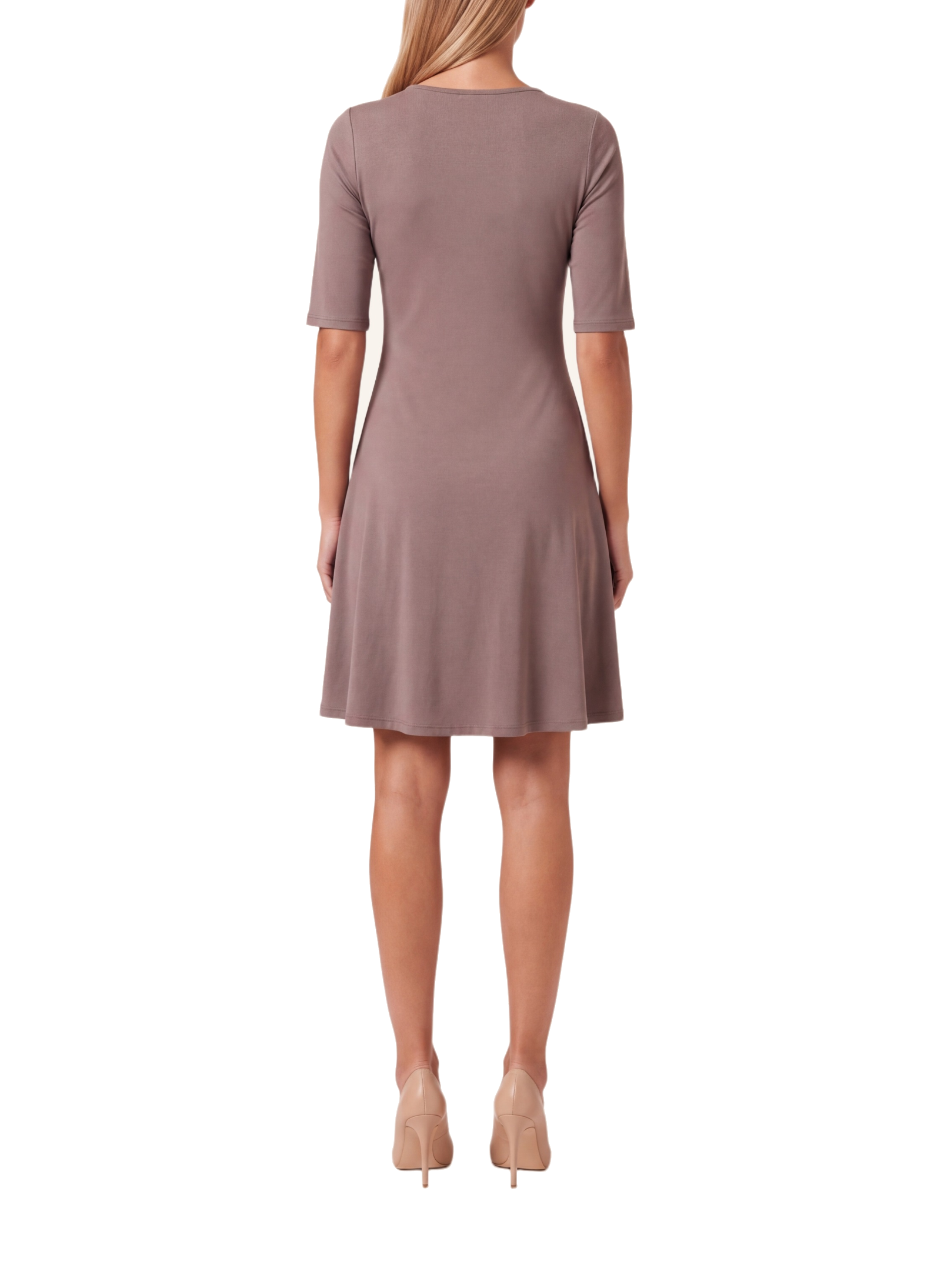 Talia Half Sleeve V-Neck Short Dress Dark Taupe - model back