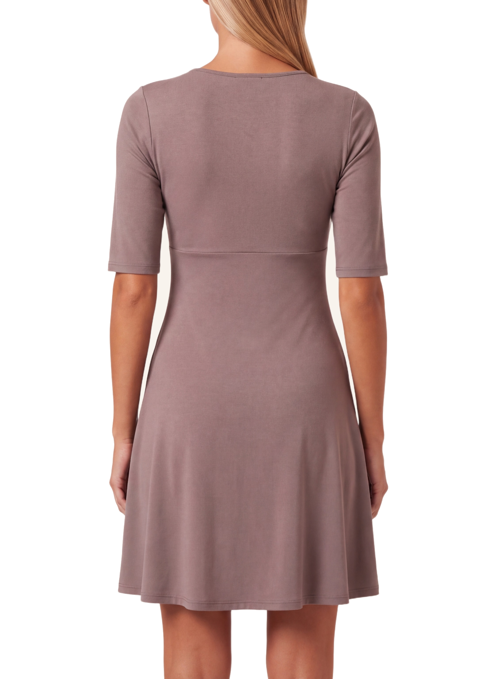 Talia Half Sleeve V-Neck Short Dress Dark Taupe - close back