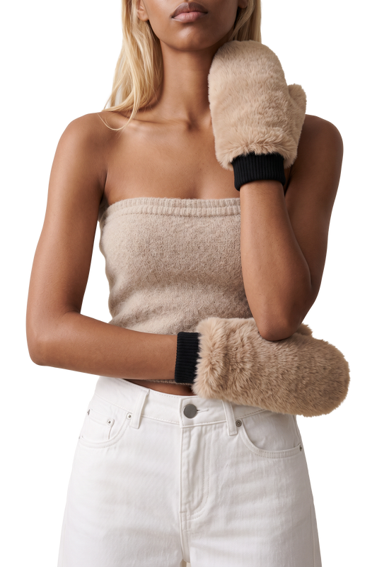 Ted Faux Fur Mittens Taupe
