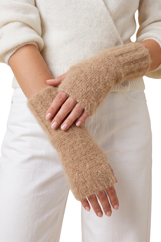 Tilly Fingerless Knit Gloves Medium Brown