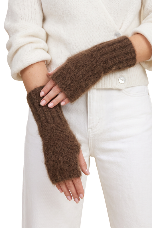 Tilly Fingerless Knit Gloves Dark Brown