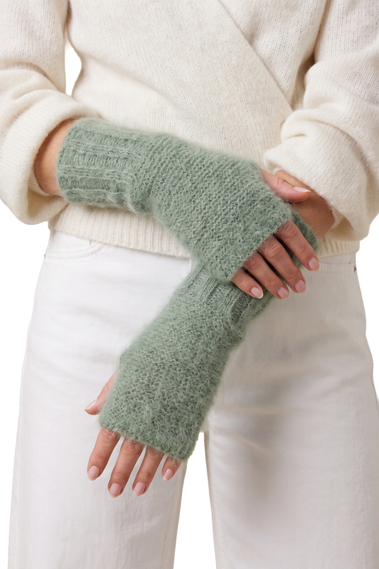 Tilly Fingerless Knit Gloves Dusty Green
