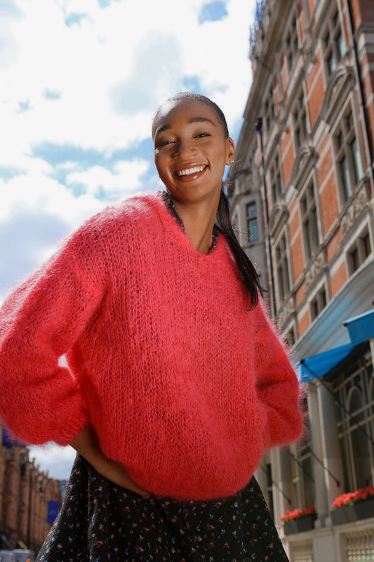 Antonella Mohair Hoodie Coral Red