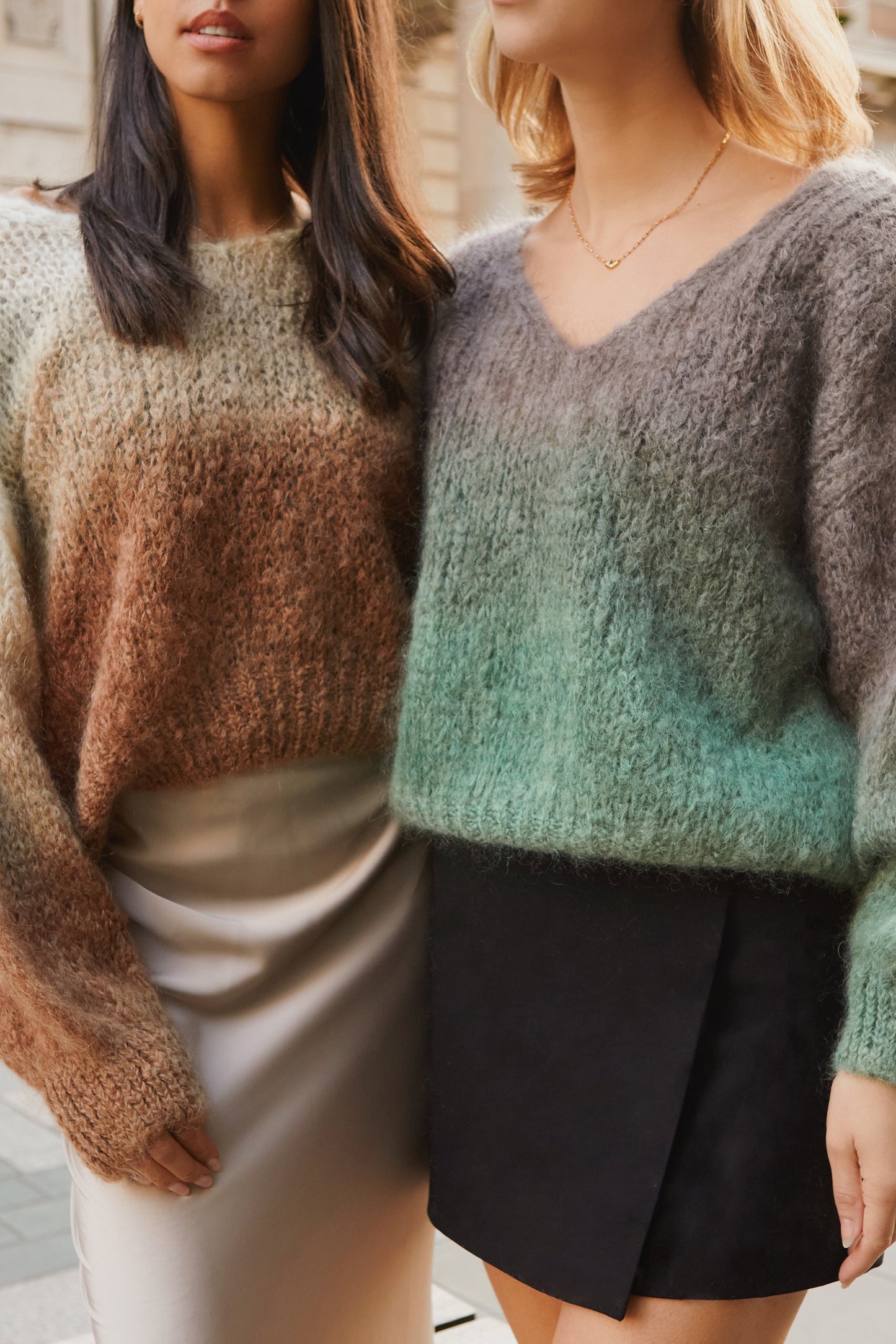 Milana LS Mohair Knit Ombre Dark Taupe/Green