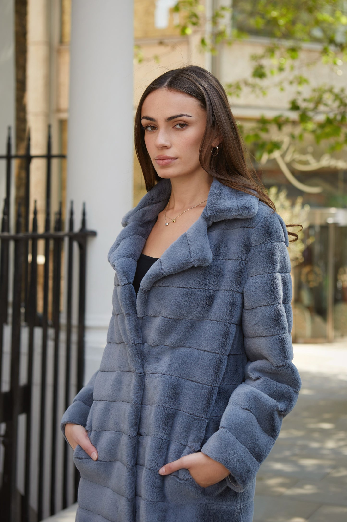 Bailey Faux Fur Coat Long Dark Grey