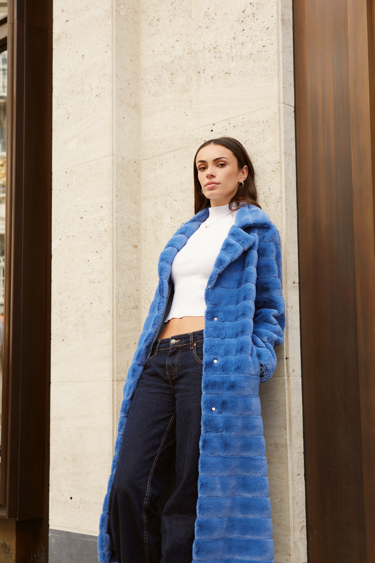 Bailey Faux Fur Coat Long Sky Blue