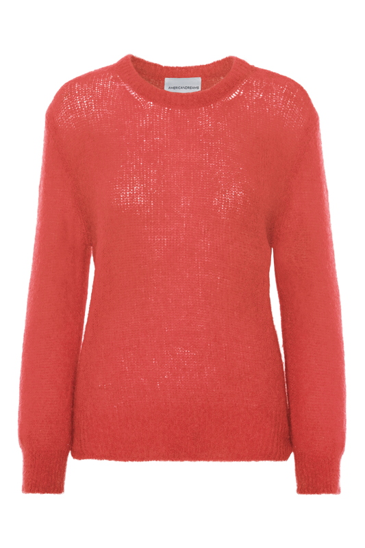 Ulla O Neck Knit Pullover Coral Red