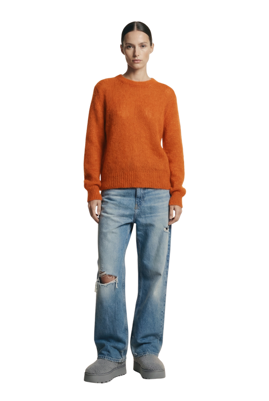Ulla O Neck Knit Pullover Burnt Orange