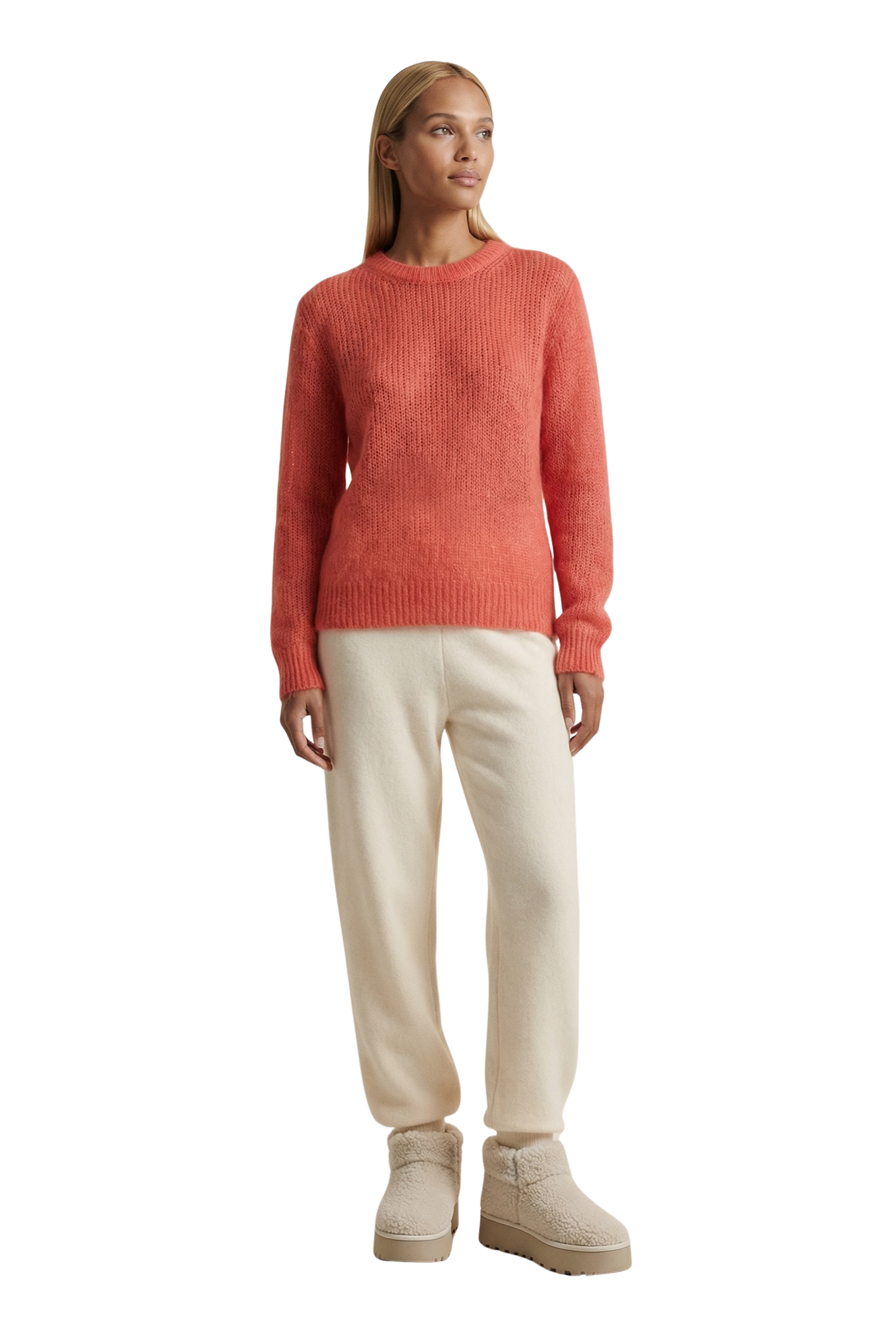 Ulla O Neck Knit Pullover Coral Red
