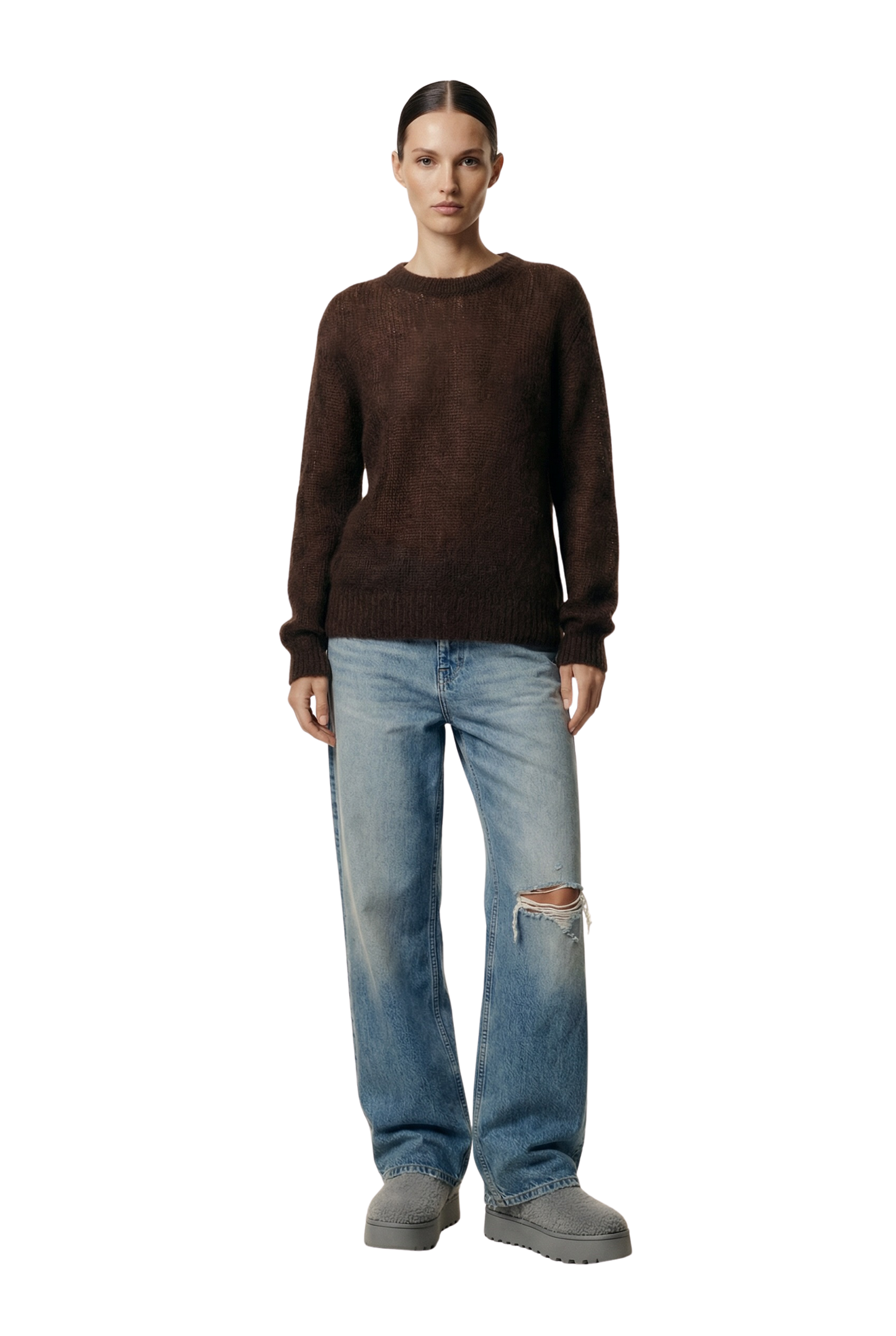 Ulla O Neck Knit Pullover Dark Brown