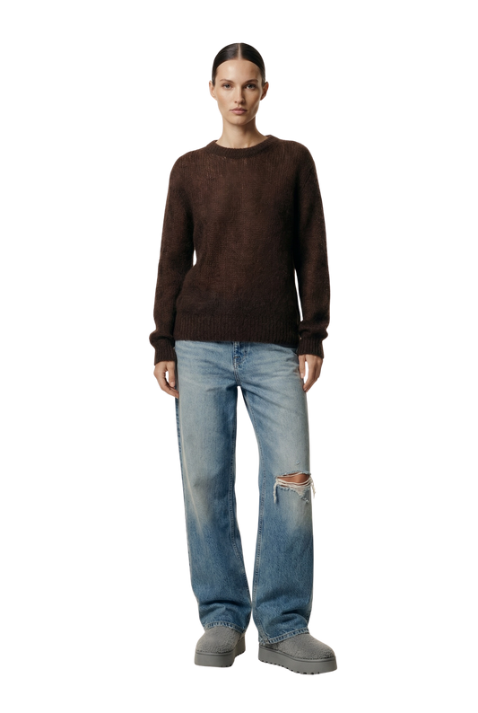 Ulla O Neck Knit Pullover Dark Brown