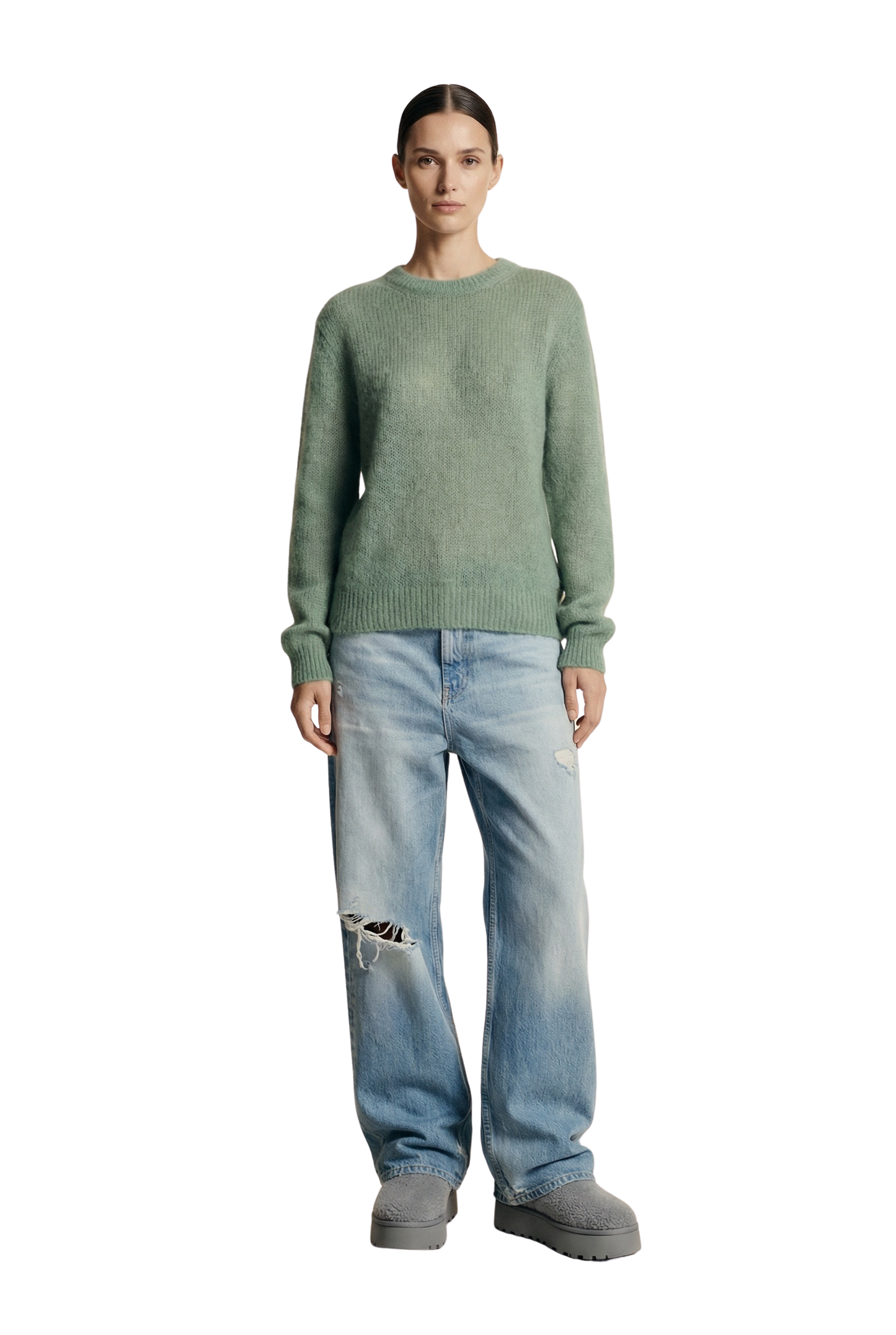 Ulla O Neck Knit Pullover Dusty Green