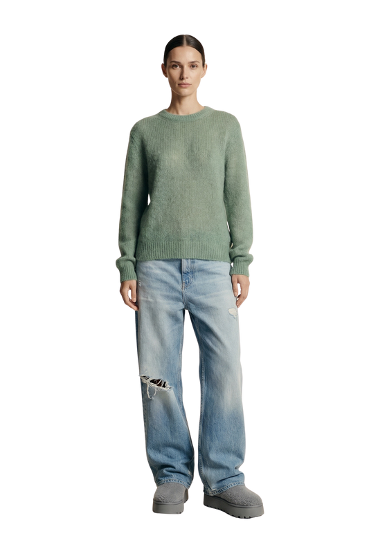 Ulla O Neck Knit Pullover Dusty Green